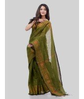 DESH BIDESH Women`s Bengal Cotton Silk Pure Handloom Cotton Saree Kohinoor Work With Blouse Piece(Green)